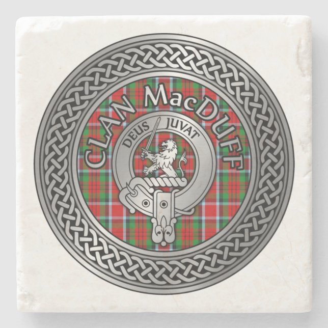 Clan MacDuff Crest & Tartan Knot Stone Coaster (Front)