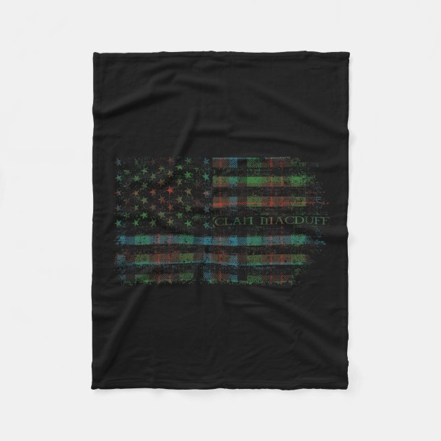 Clan Macduff Hunting Scottish Tartan Us Flag Kilt  Fleece Blanket (Front)
