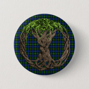 Clan MacEwan Tartan And Celtic Tree Of Life 6 Cm Round Badge