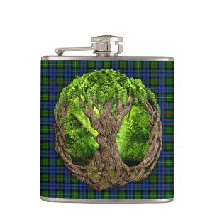 Clan MacEwan Tartan And Celtic Tree Of Life Hip Flask