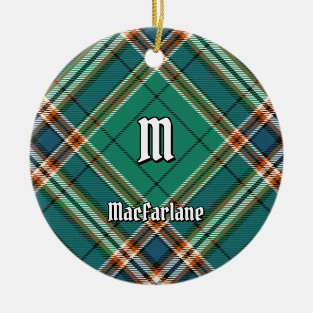 Clan MacFarlane Ancient Hunting Tartan Ceramic Tree Decoration (Front)
