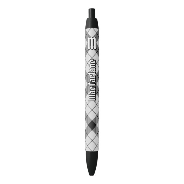 Clan MacFarlane Black and White Tartan Black Ink Pen (Front Vertical)