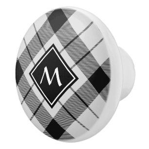 Clan MacFarlane Black and White Tartan Ceramic Knob
