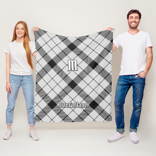 Clan MacFarlane Black and White Tartan Fleece Blanket (In Situ)