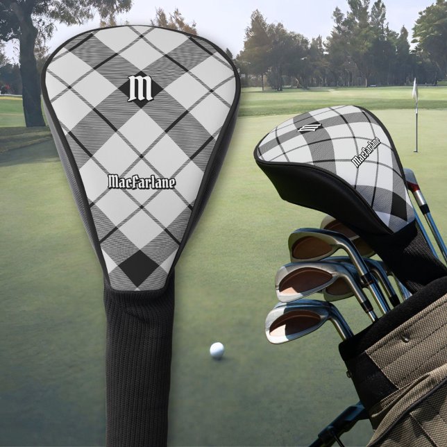 Clan MacFarlane Black and White Tartan Golf Head Cover (Creator Uploaded)