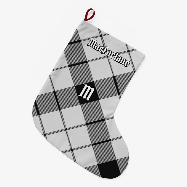 Clan MacFarlane Black and White Tartan Large Christmas Stocking (Front (Hanging))
