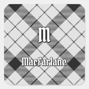 Clan MacFarlane Black and White Tartan Square Sticker