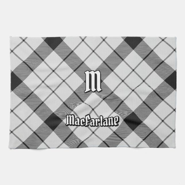 Clan MacFarlane Black and White Tartan Tea Towel (Horizontal)