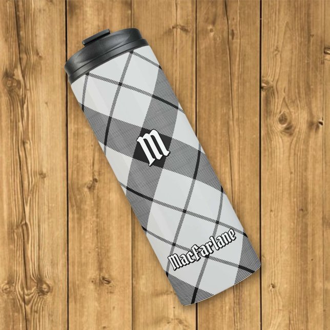 Clan MacFarlane Black and White Tartan Thermal Tumbler (Creator Uploaded)