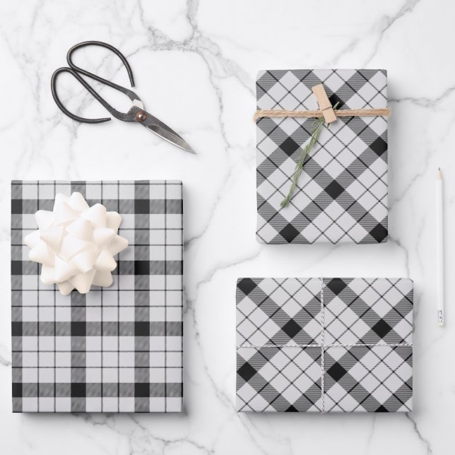 Clan MacFarlane Black and White Tartan Wrapping Paper Sheet (Front)