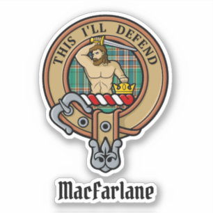 Clan MacFarlane Crest over Ancient Hunting Tartan