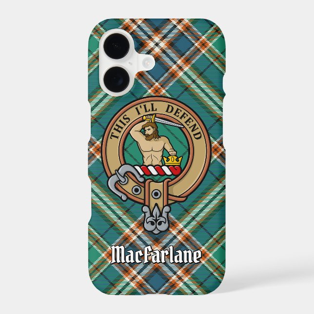 Clan MacFarlane Crest over Ancient Hunting Tartan (Back)