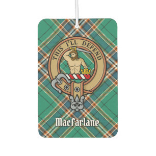 Clan MacFarlane Crest over Ancient Hunting Tartan Car Air Freshener