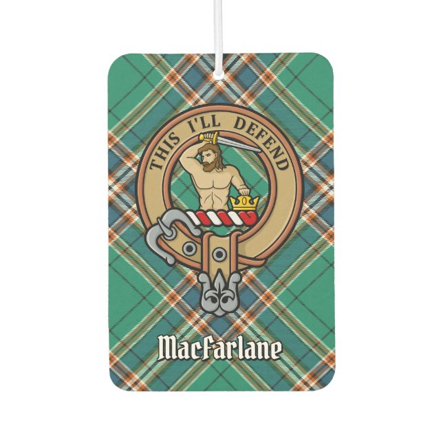 Clan MacFarlane Crest over Ancient Hunting Tartan Car Air Freshener (Front)