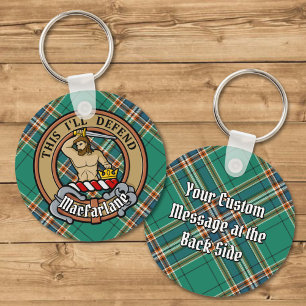 Clan MacFarlane Crest over Ancient Hunting Tartan Key Ring
