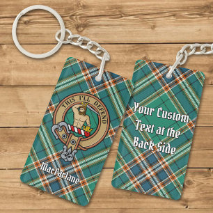 Clan MacFarlane Crest over Ancient Hunting Tartan Key Ring