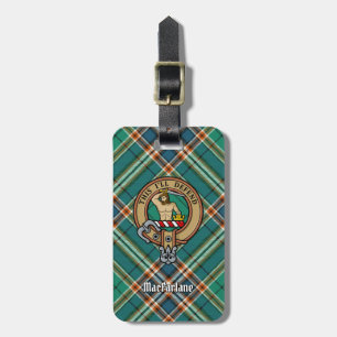 Clan MacFarlane Crest over Ancient Hunting Tartan Luggage Tag