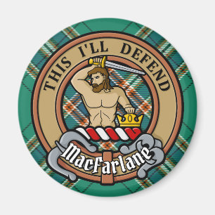 Clan MacFarlane Crest over Ancient Hunting Tartan Magnet