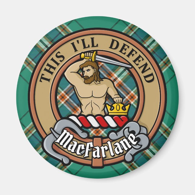 Clan MacFarlane Crest over Ancient Hunting Tartan Magnet (Front)