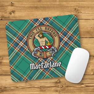 Clan MacFarlane Crest over Ancient Hunting Tartan Mouse Mat