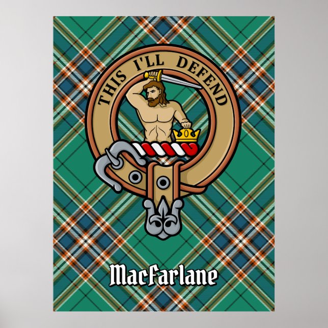 Clan MacFarlane Crest over Ancient Hunting Tartan Poster (Front)