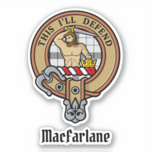 Clan MacFarlane Crest over Black and White Tartan