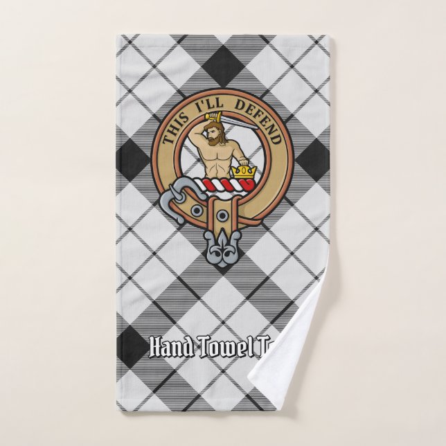 Clan MacFarlane Crest over Black and White Tartan Bath Towel Set (Hand Towel)