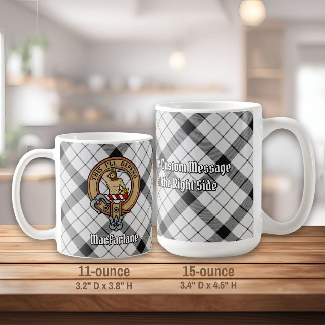 Clan MacFarlane Crest over Black and White Tartan Coffee Mug (Creator Uploaded)