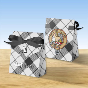 Clan MacFarlane Crest over Black and White Tartan Favour Box