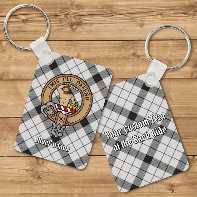 Clan MacFarlane Crest over Black and White Tartan Key Ring (Creator Uploaded)
