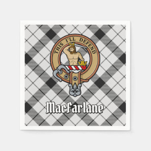 Clan MacFarlane Crest over Black and White Tartan Napkin
