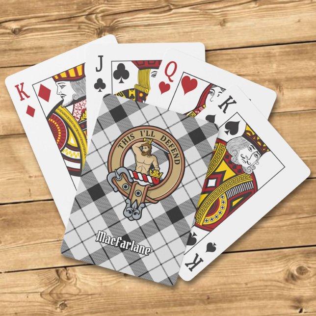 Clan MacFarlane Crest over Black and White Tartan Playing Cards (Creator Uploaded)