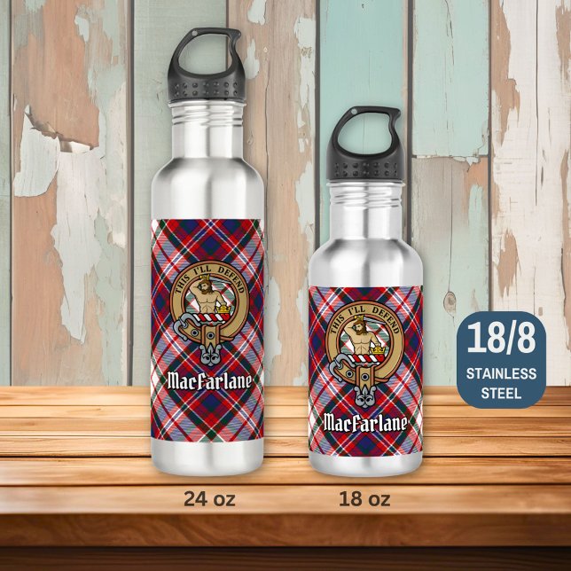 Clan MacFarlane Crest over Dress Tartan 710 Ml Water Bottle (Creator Uploaded)
