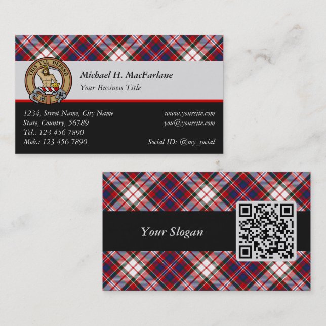 Clan MacFarlane Crest over Dress Tartan Business Card (Front/Back)