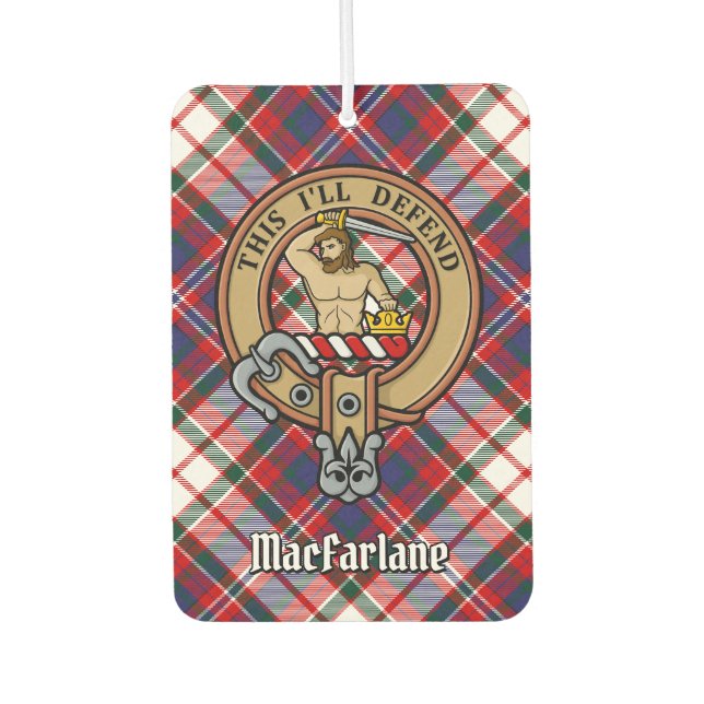 Clan MacFarlane Crest over Dress Tartan Car Air Freshener (Front)