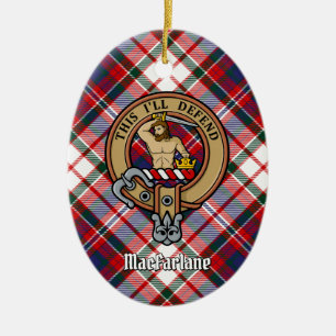 Clan MacFarlane Crest over Dress Tartan Ceramic Tree Decoration