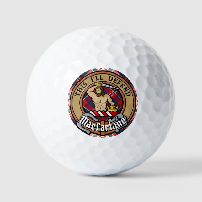 Clan MacFarlane Crest over Dress Tartan Golf Balls (Front)