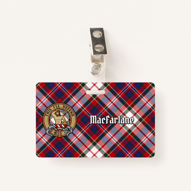 Clan MacFarlane Crest over Dress Tartan ID Badge (Front with Clip)