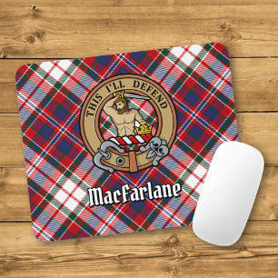 Clan MacFarlane Crest over Dress Tartan Mouse Mat
