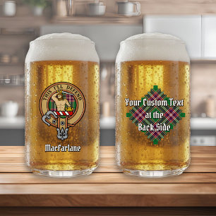 Clan MacFarlane Crest over Modern Hunting Tartan Can Glass