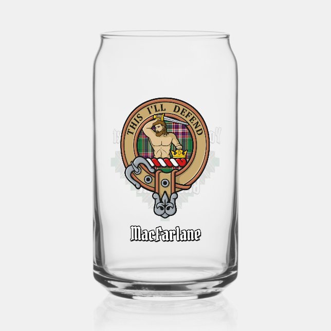 Clan MacFarlane Crest over Modern Hunting Tartan Can Glass (Front)