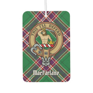 Clan MacFarlane Crest over Modern Hunting Tartan Car Air Freshener