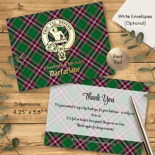 Clan MacFarlane Crest over Modern Hunting Tartan Foil Invitation Postcard