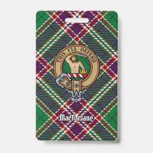 Clan MacFarlane Crest over Modern Hunting Tartan ID Badge