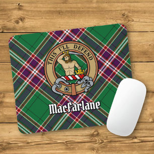 Clan MacFarlane Crest over Modern Hunting Tartan Mouse Mat