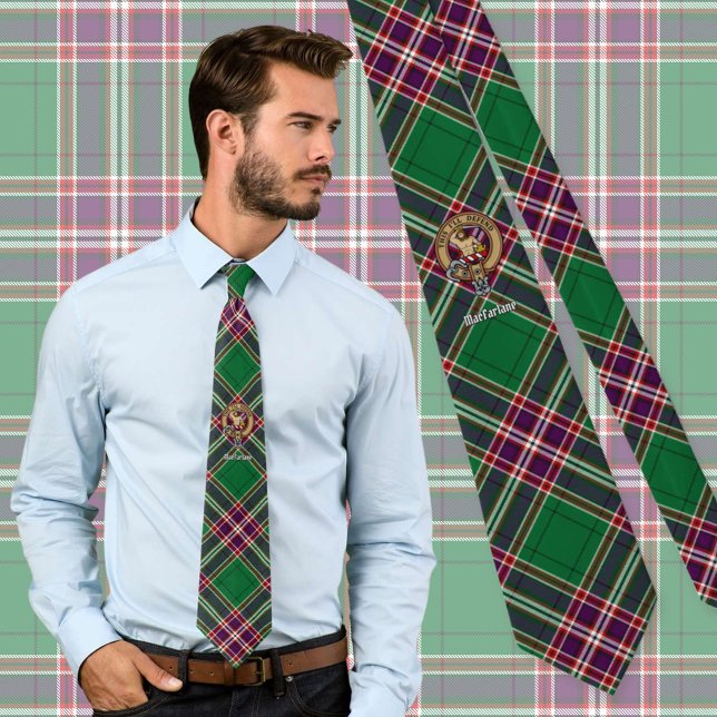 Clan MacFarlane Crest over Modern Hunting Tartan Tie (Creator Uploaded)
