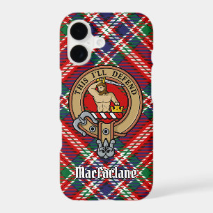 Clan MacFarlane Crest over Red Tartan
