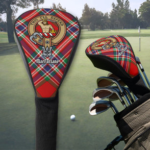 Clan MacFarlane Crest over Red Tartan Golf Head Cover