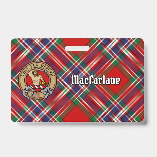 Clan MacFarlane Crest over Red Tartan ID Badge (Front)