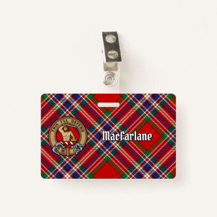 Clan MacFarlane Crest over Red Tartan ID Badge